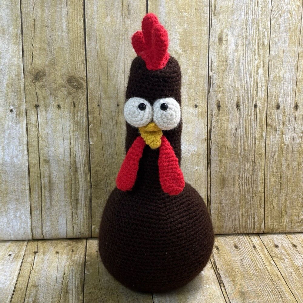 Handmade Crochet Rooster Doorstop Knit Weighted Stuffed Animal Whimsical Decor